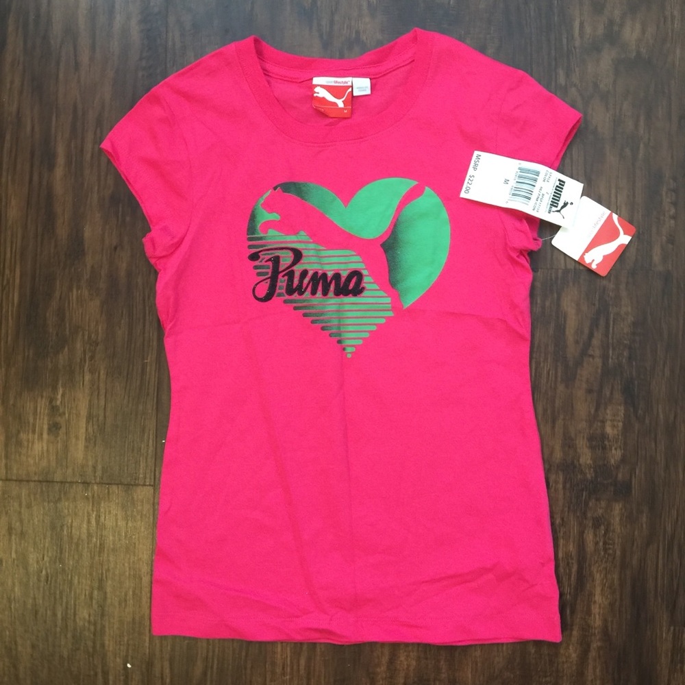 Puma Girls Graphic T-shirt Hot Pink Size M